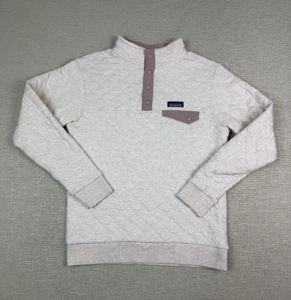 Patagonia Youth XXL 16-18 Organic Cotton Snap T Pullover Sweatshirt Cream Pink